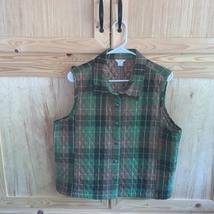 Christopher & Banks Green/Brown plaid quilted vest size XL